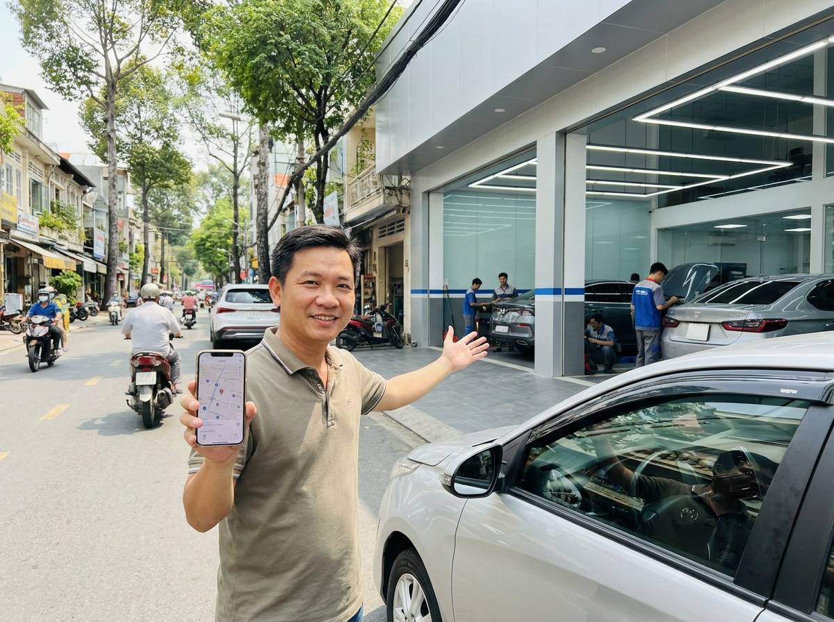 Chủ xe kiểm tra lốp xe trước khi lái